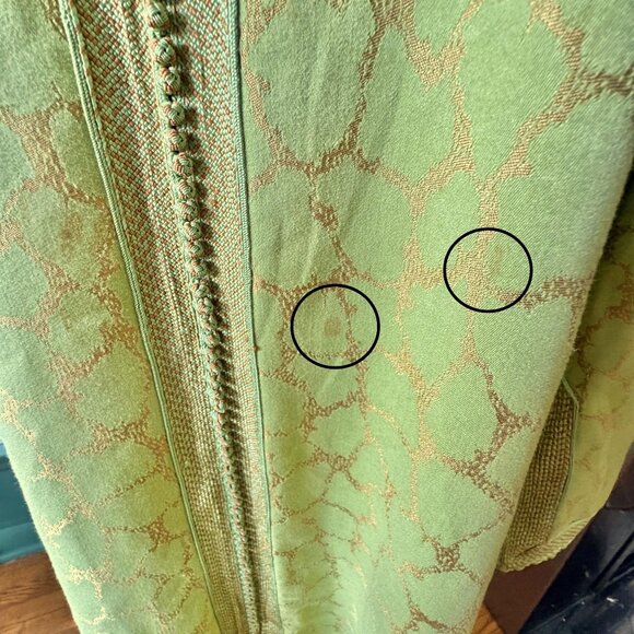 Vintage 70s caftan, chartreuse with golden bronze abstract, traditional robe - Picture 9 of 10